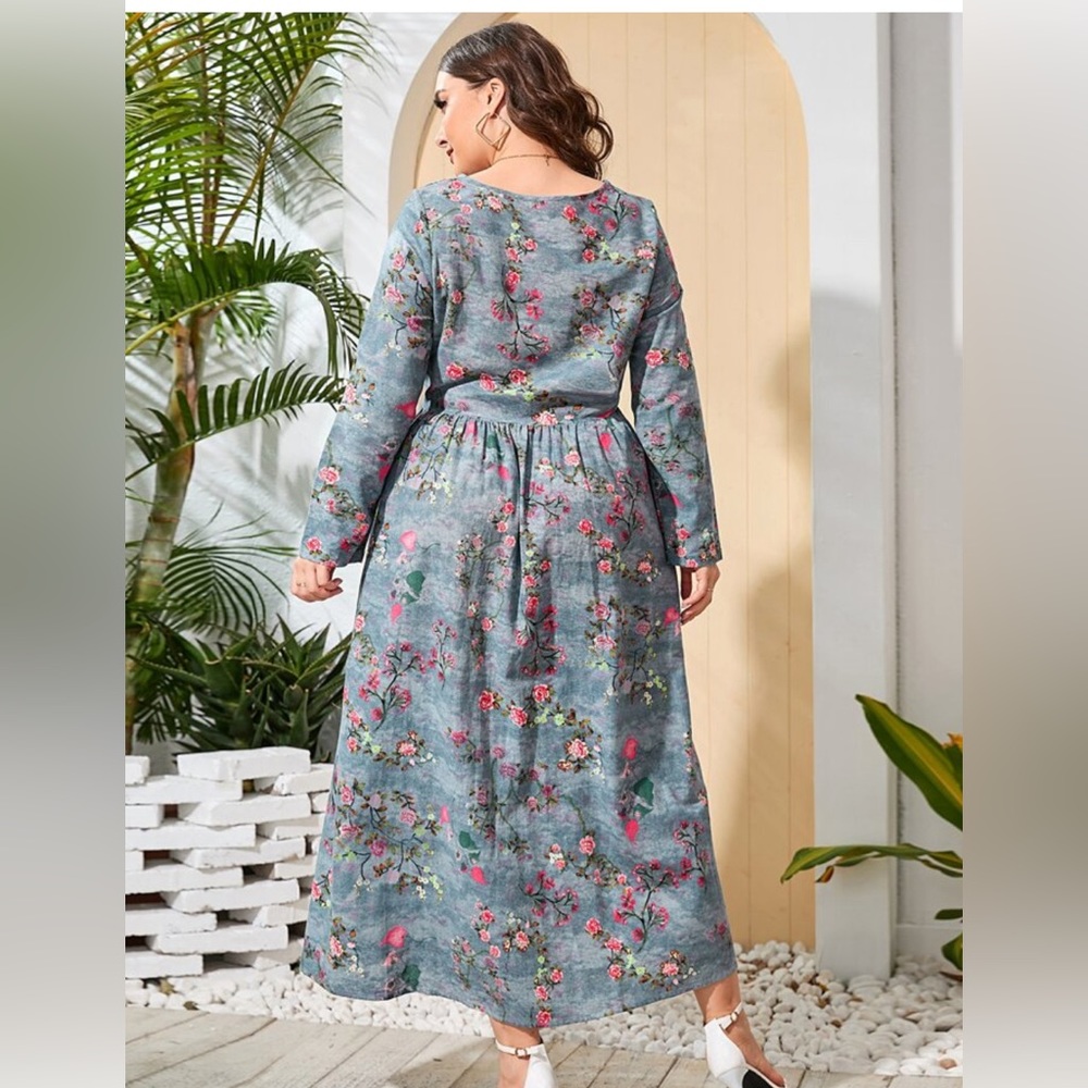 Floral Long Sleeve Dress - Blue